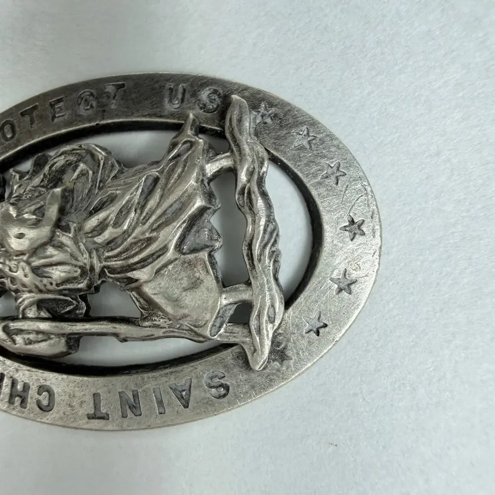 Sterling Silver Saint Christopher Protect us Pendant 3.89g Vintage